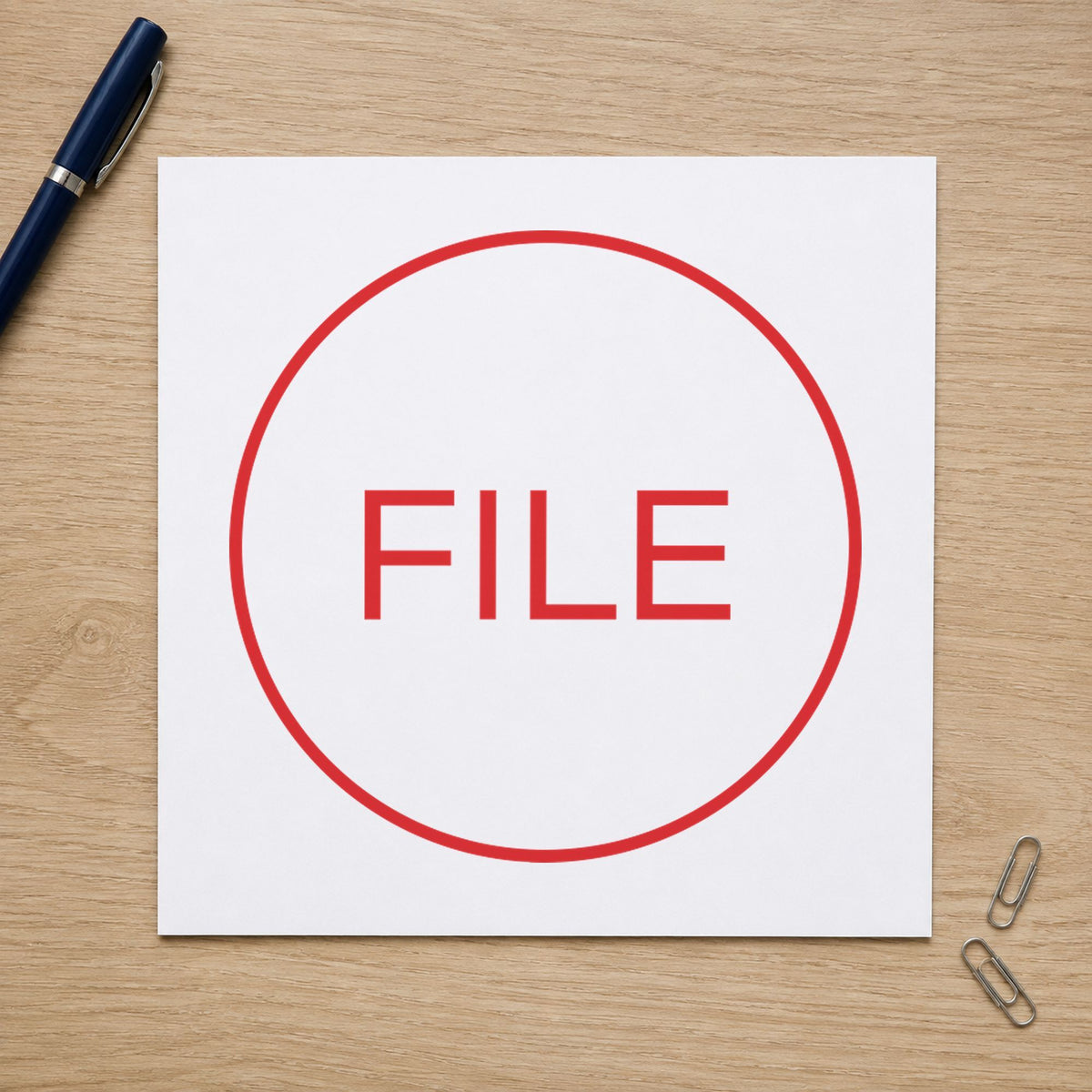 "File" imprint on a printed page, Xstamper No. 11362