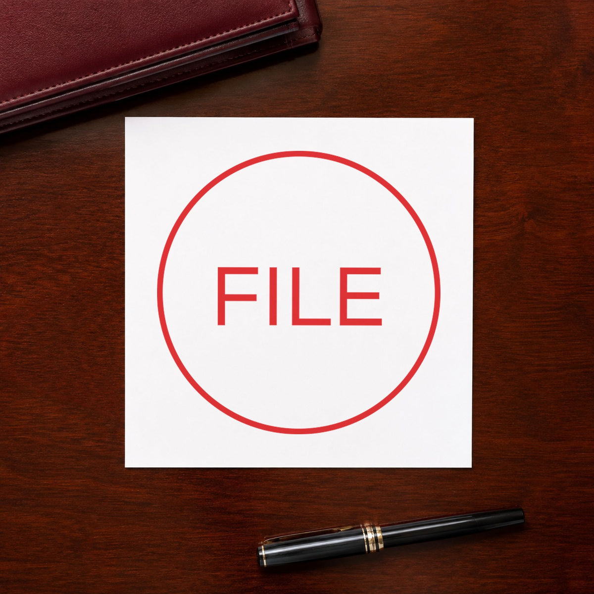 "File" Xstamper stamp at work on everyday office paperwork