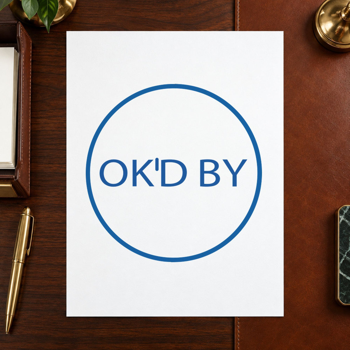 Close view of the "OK'd by" mark left by Xstamper No. 11358