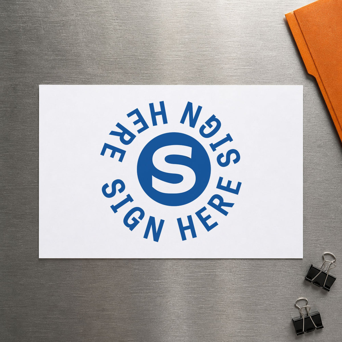 "Sign here" imprint sized Approximately 5/8 in diameter on a document page