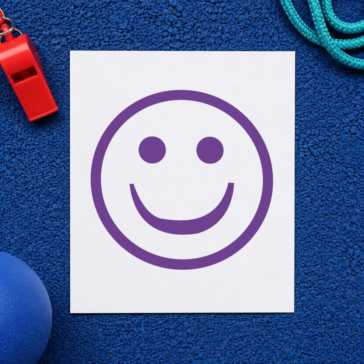 Pre-inked "Smiley face" stamp applied to a document, 5/8 in diameter impression