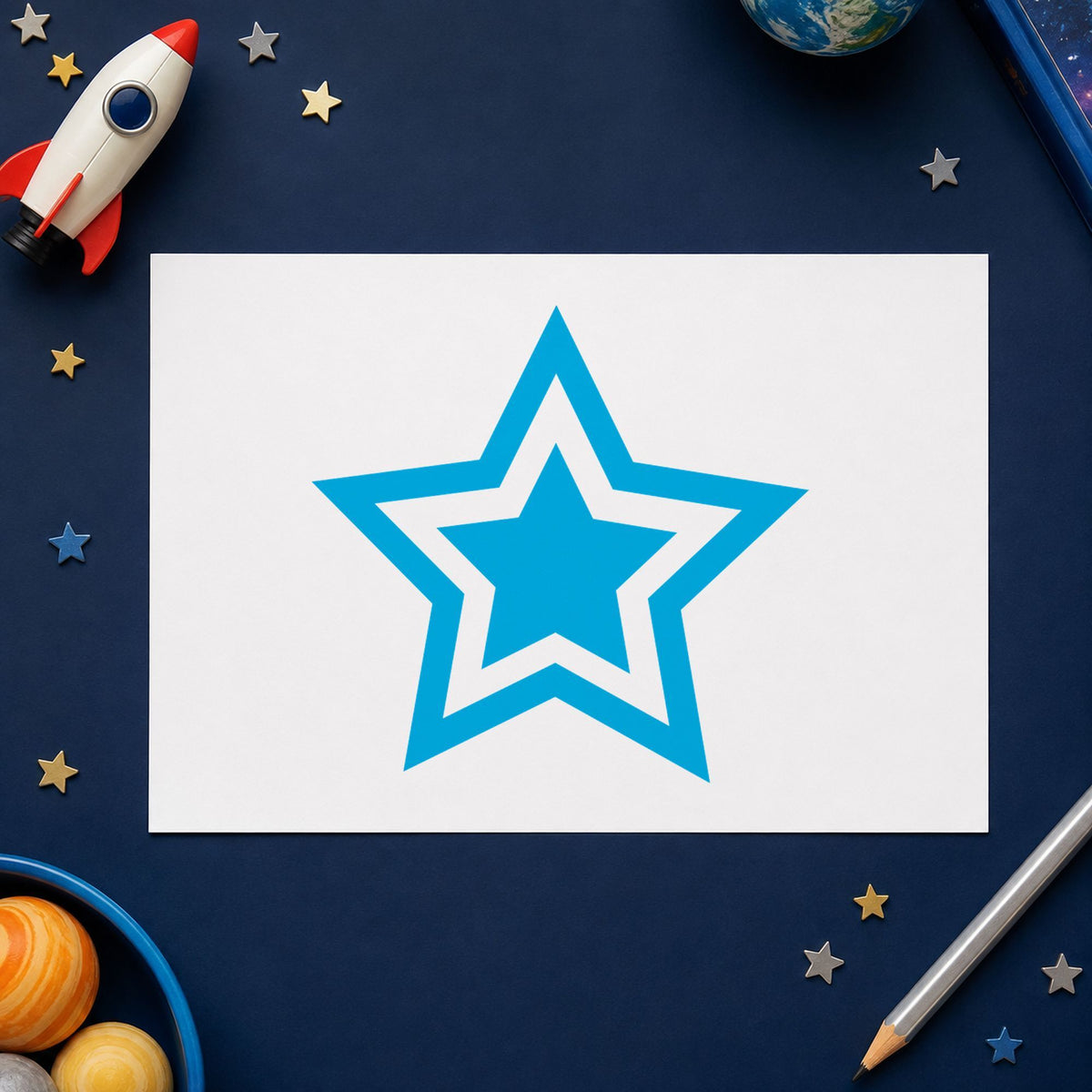 "Star" stamp pressed on paper, no separate ink pad needed