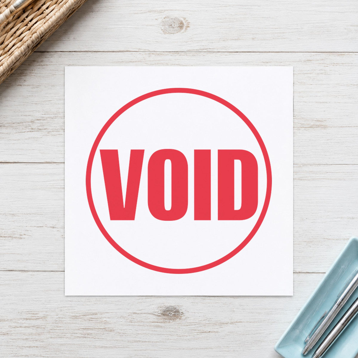 Pre-inked "Void" stamp applied to a document, 5/8 inch impression