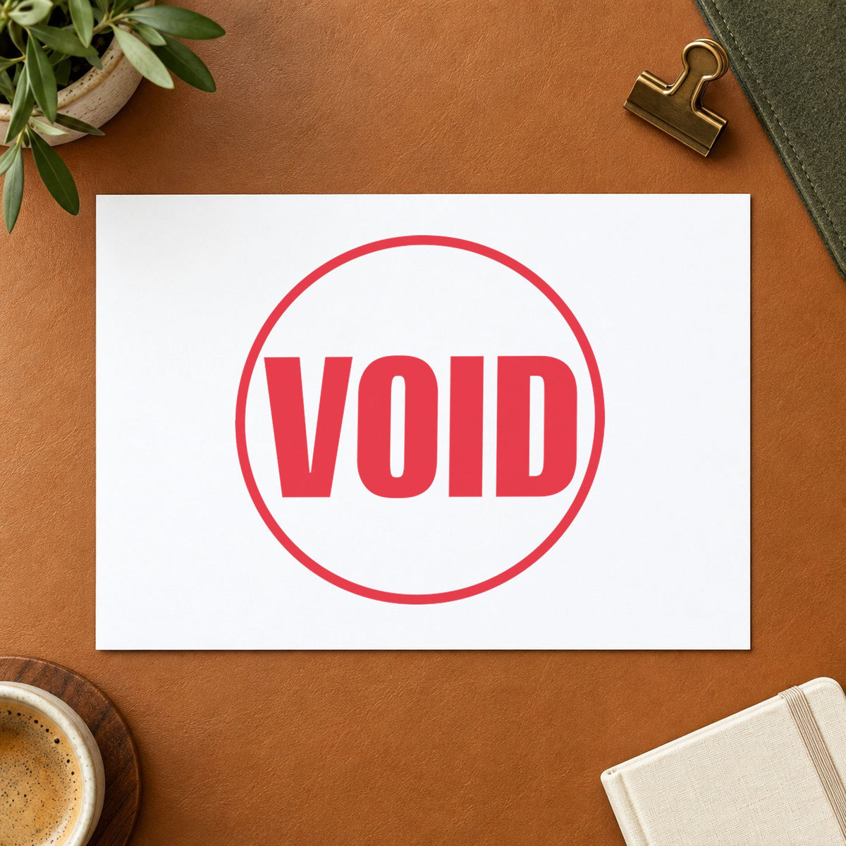 "Void" imprint on a printed page, Xstamper No. 11419