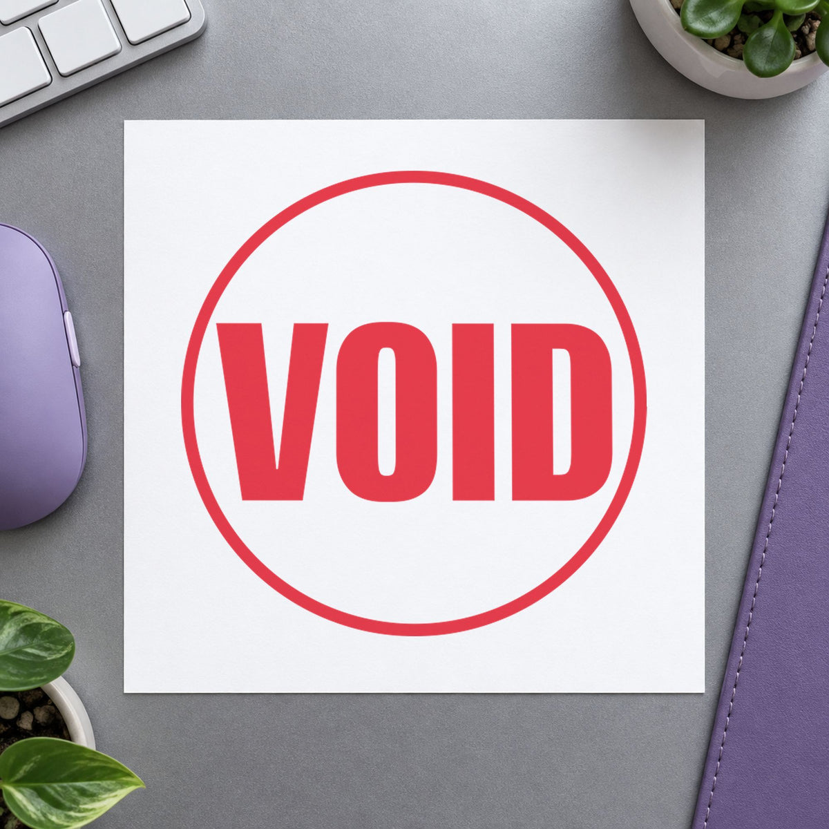 "Void" Xstamper stamp at work on everyday office paperwork