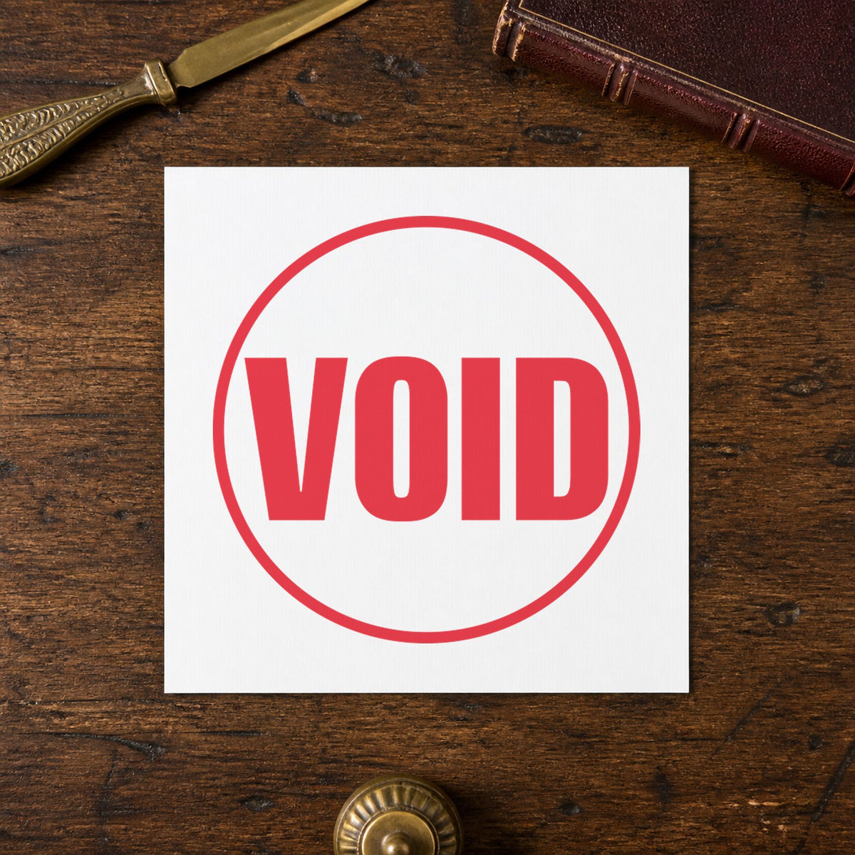 Close view of the "Void" mark left by Xstamper No. 11419