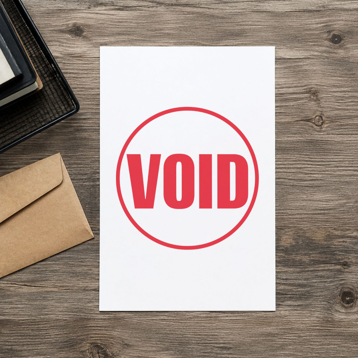 "Void" imprint sized 5/8 inch diameter on a document page