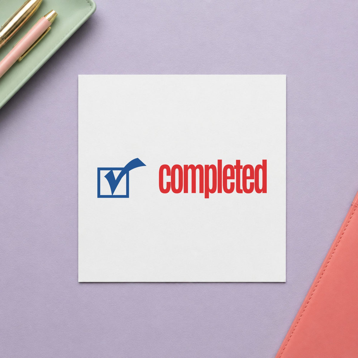 "Completed" Xstamper stamp at work on everyday office paperwork