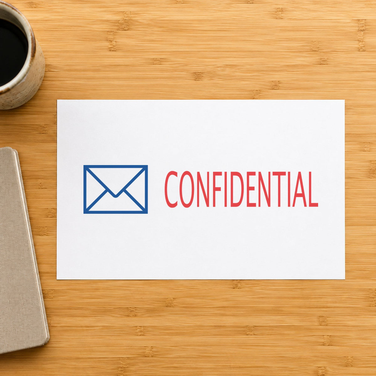 "Confidential" Xstamper stamp in use on paper, 1/2 x 1-5/8 in rectangle imprint