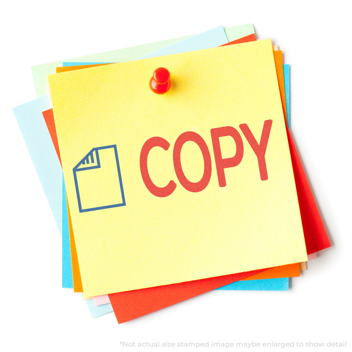 "Copy" stamp and its crisp Approximately 1/2 in tall x 1-5/8 in wide impression on paper