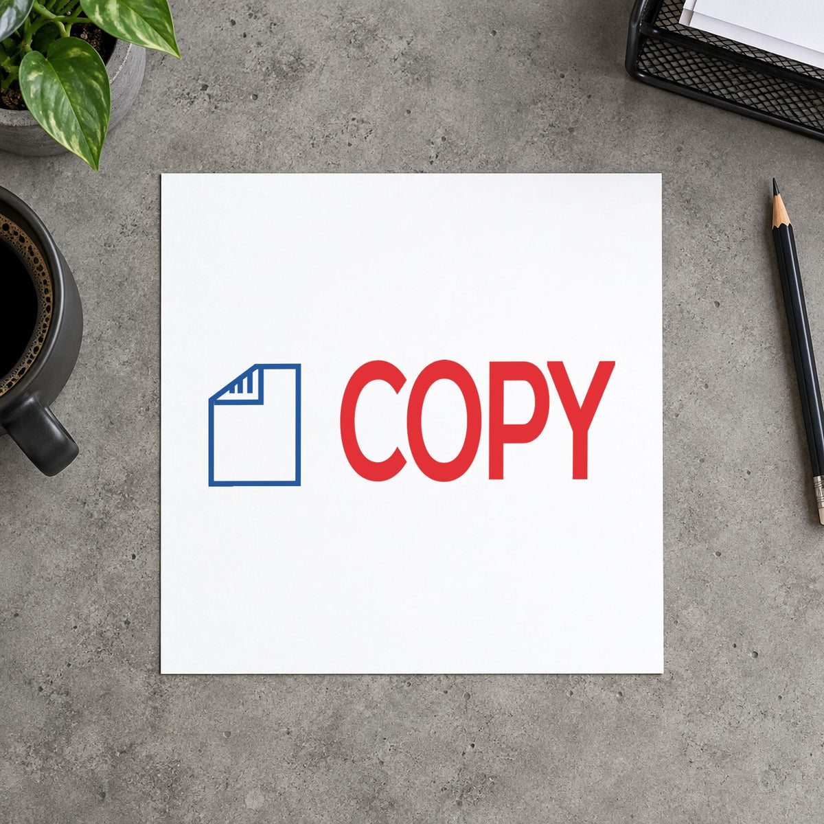 "Copy" stamp pressed on paper, no separate ink pad needed