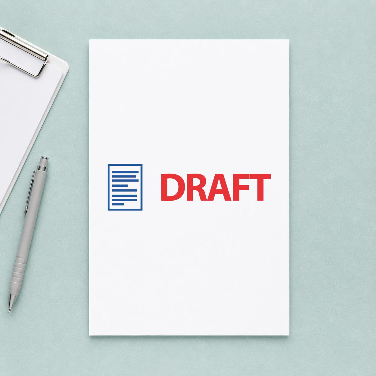 Pre-inked "Draft" stamp applied to a document, 1/2 x 1-5/8 in impression