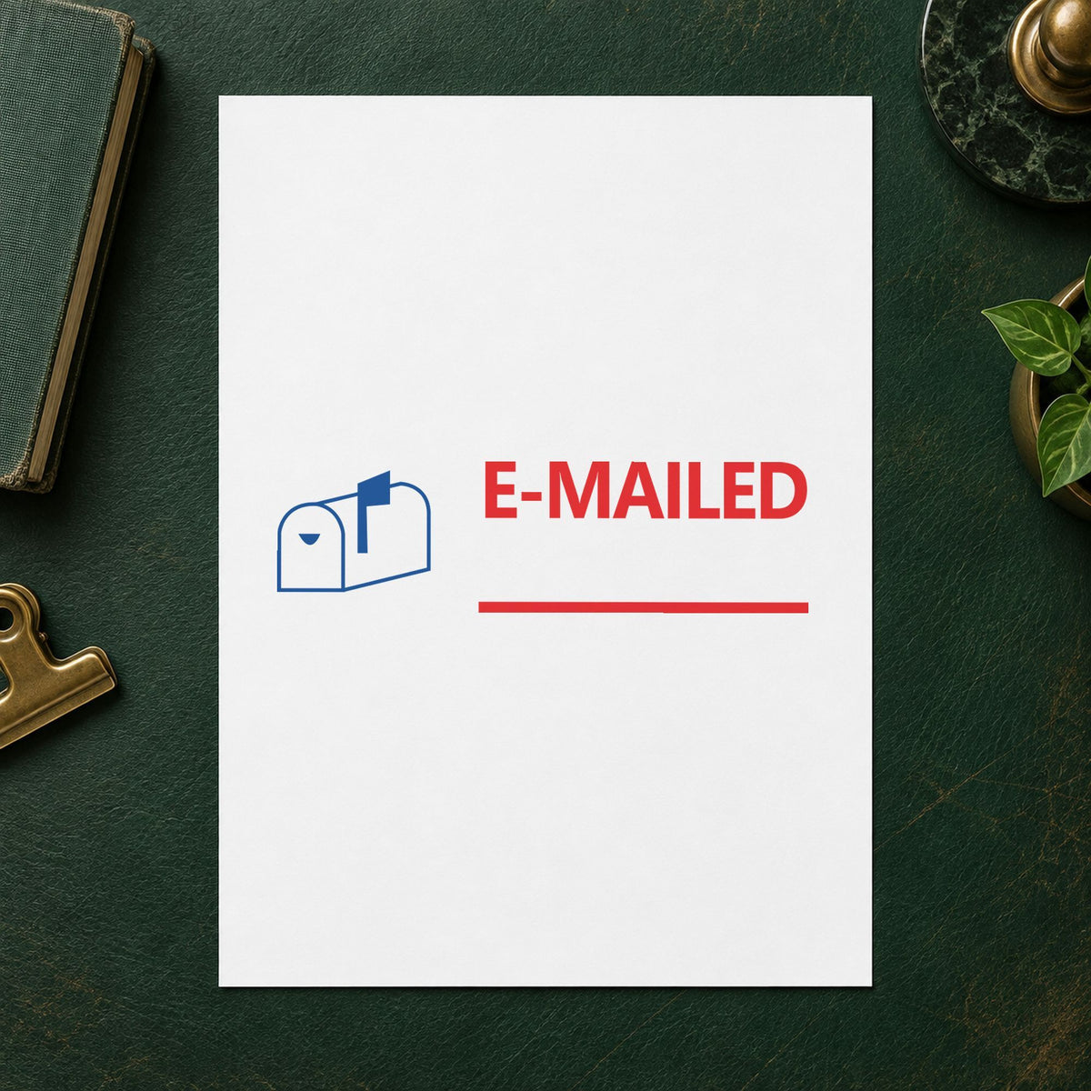 "Emailed" Xstamper stamp at work on everyday office paperwork