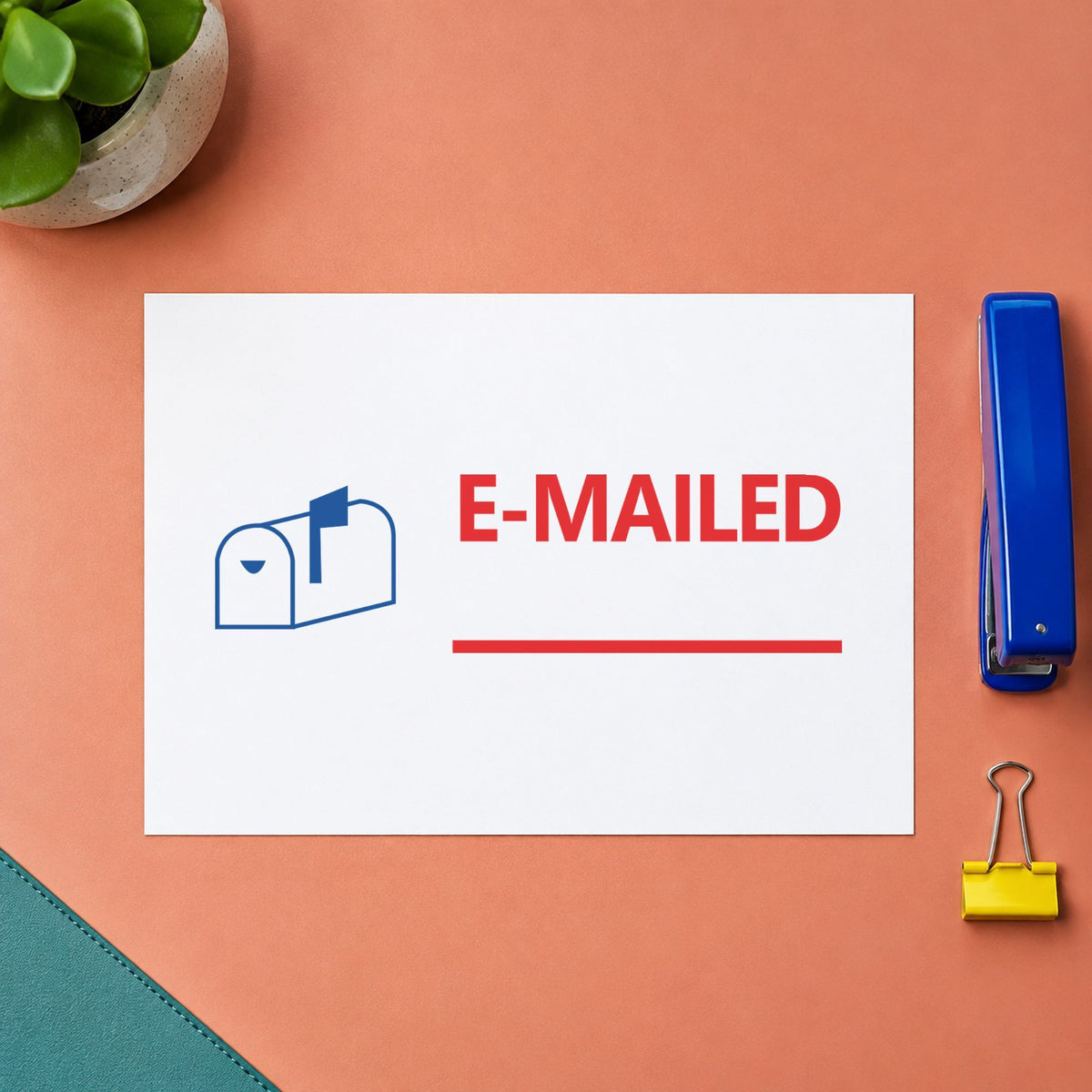 Close view of the "Emailed" mark left by Xstamper No. 2025