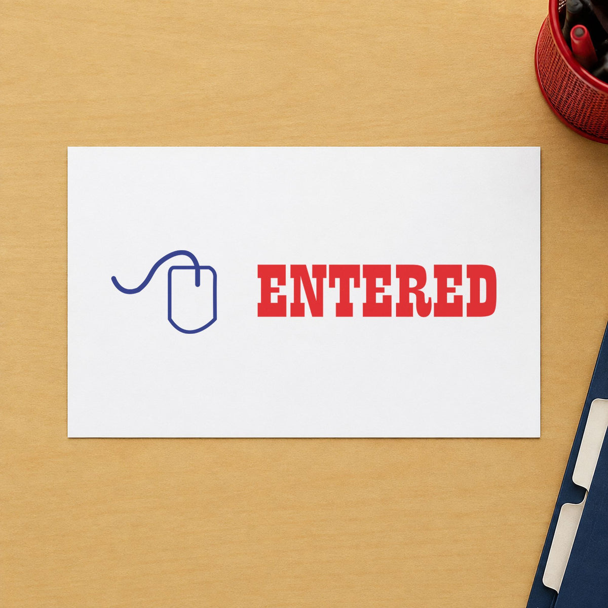 Close view of the "Entered" mark left by Xstamper No. 2027