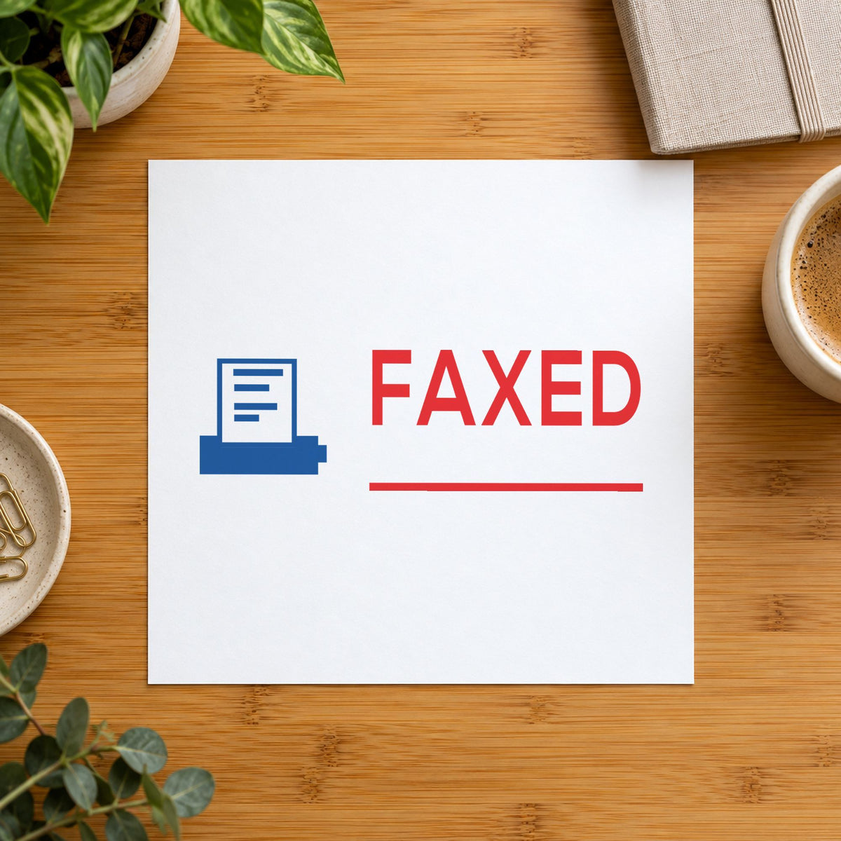"Faxed" Xstamper No. 2023 stamp shown in everyday handling