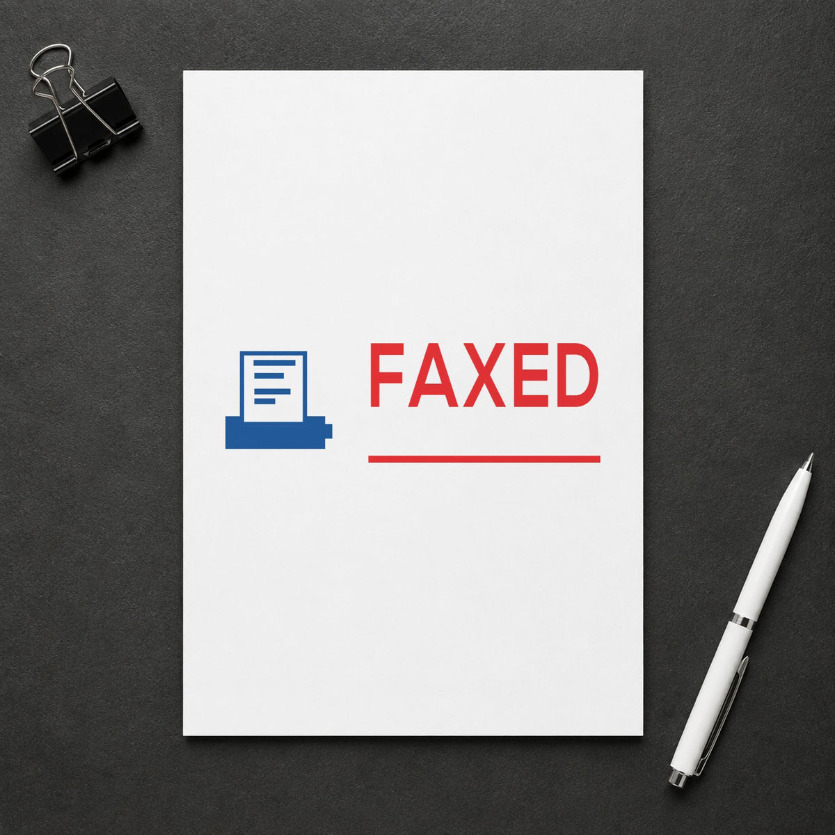 "Faxed" stamp pressed on paper, no separate ink pad needed