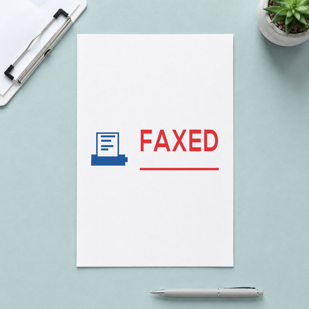 "Faxed" imprint sized Approximately 1/2 in tall x 1-5/8 in wide on a document page