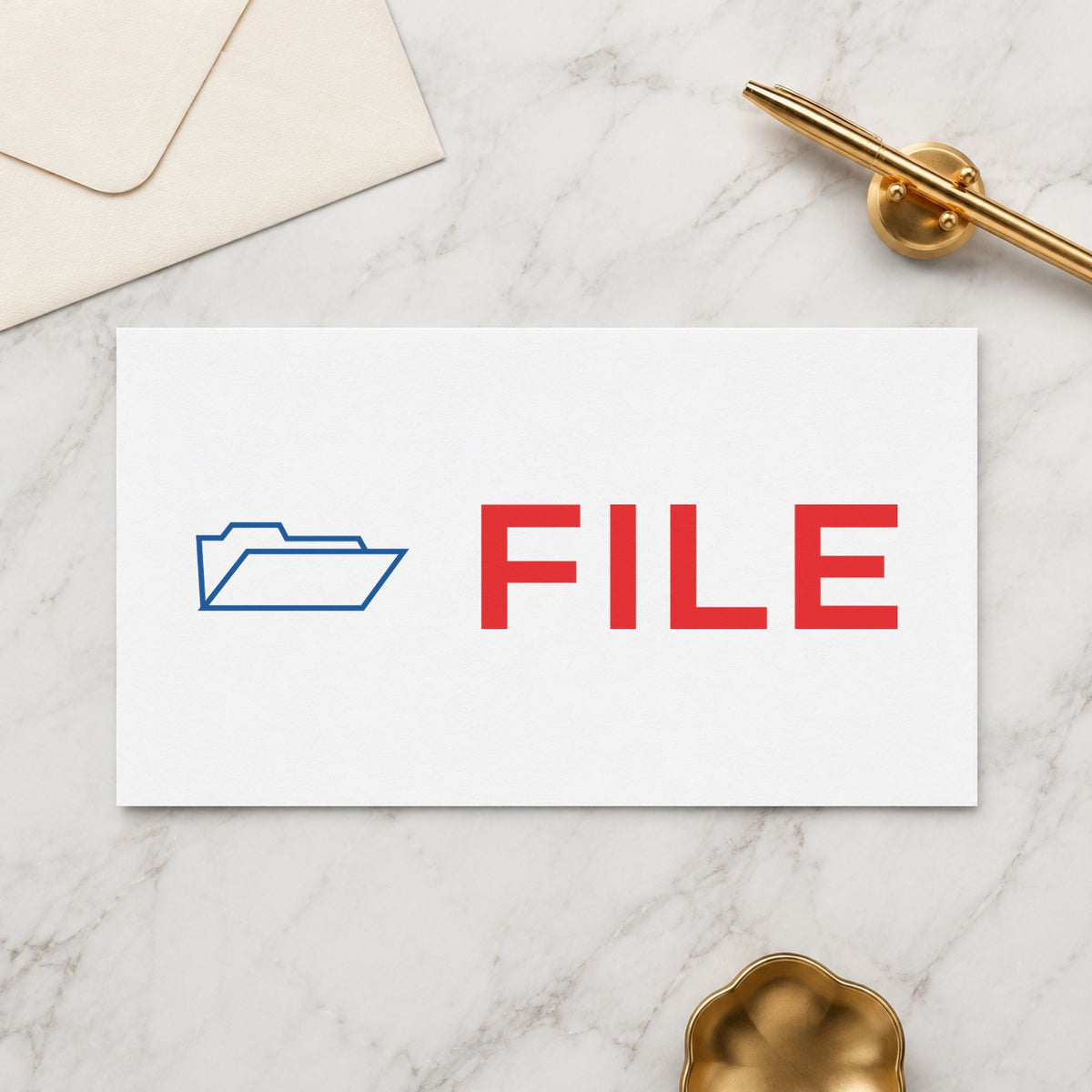 "File" stamp pressed on paper, no separate ink pad needed
