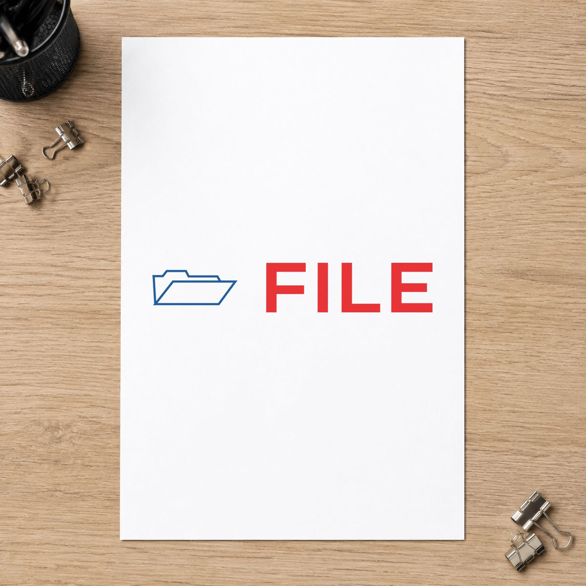 "File" Xstamper pre-inked stamp beside its rectangle imprint
