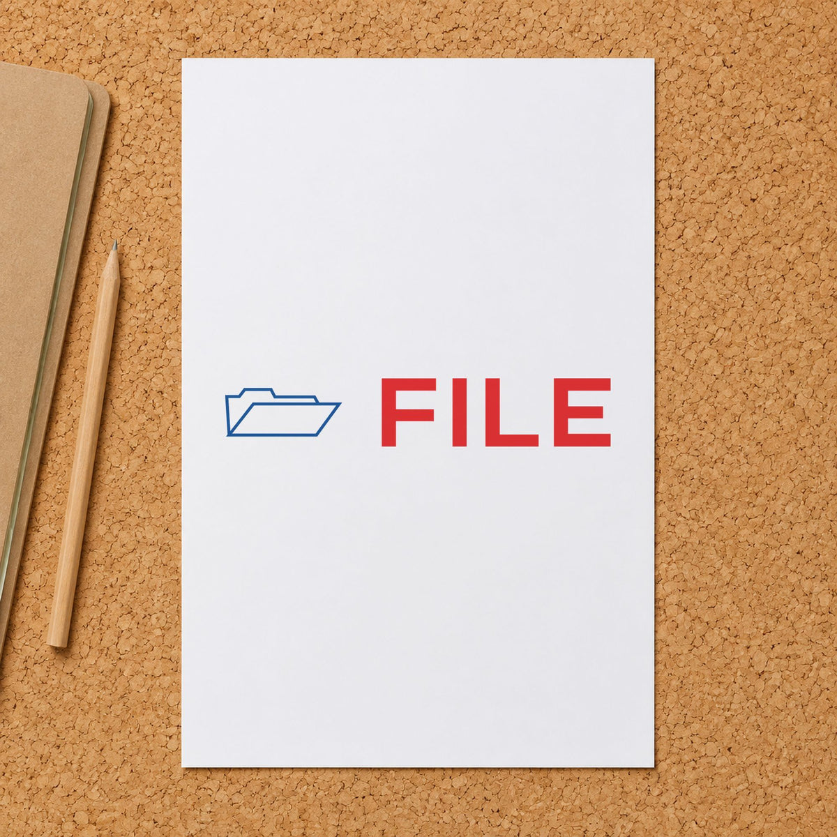 Pre-inked "File" stamp marking paperwork in an office setting