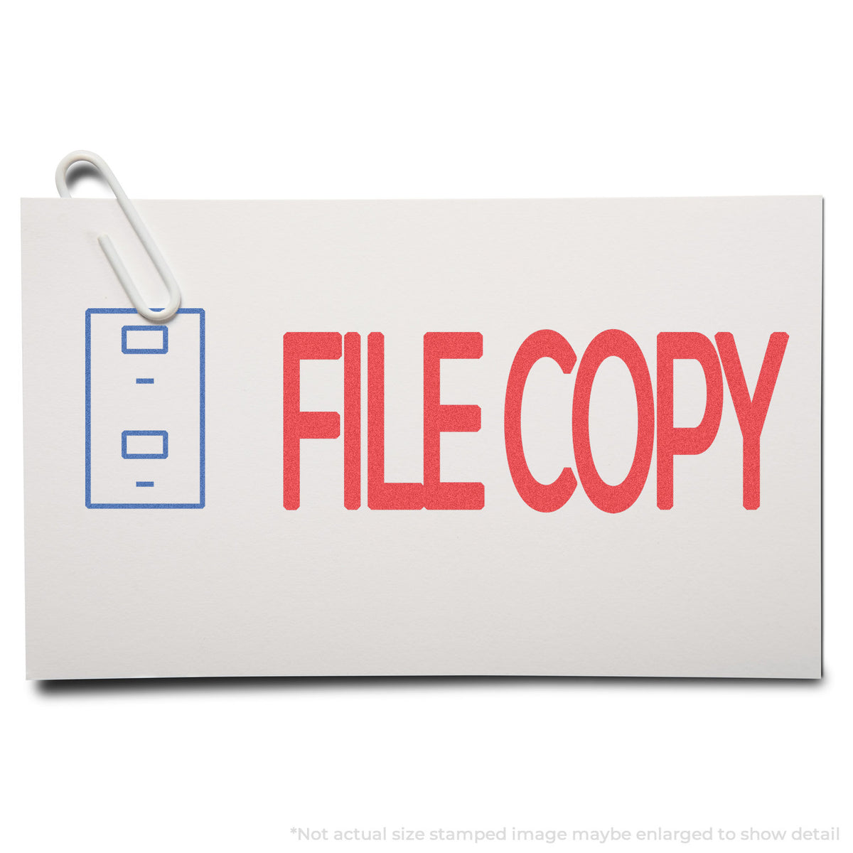 "File copy" stamp and its crisp Approximately 1/2 in tall x 1-5/8 in wide impression on paper