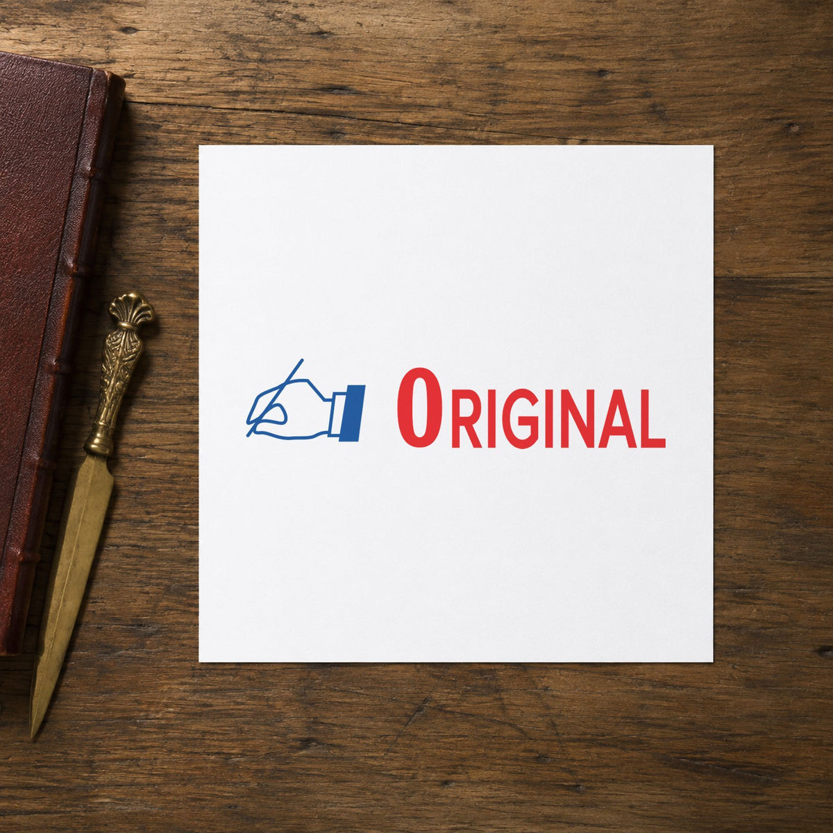 Pre-inked "Original" stamp applied to a document, Approximately 1/2 in tall x 1-5/8 in wide impression