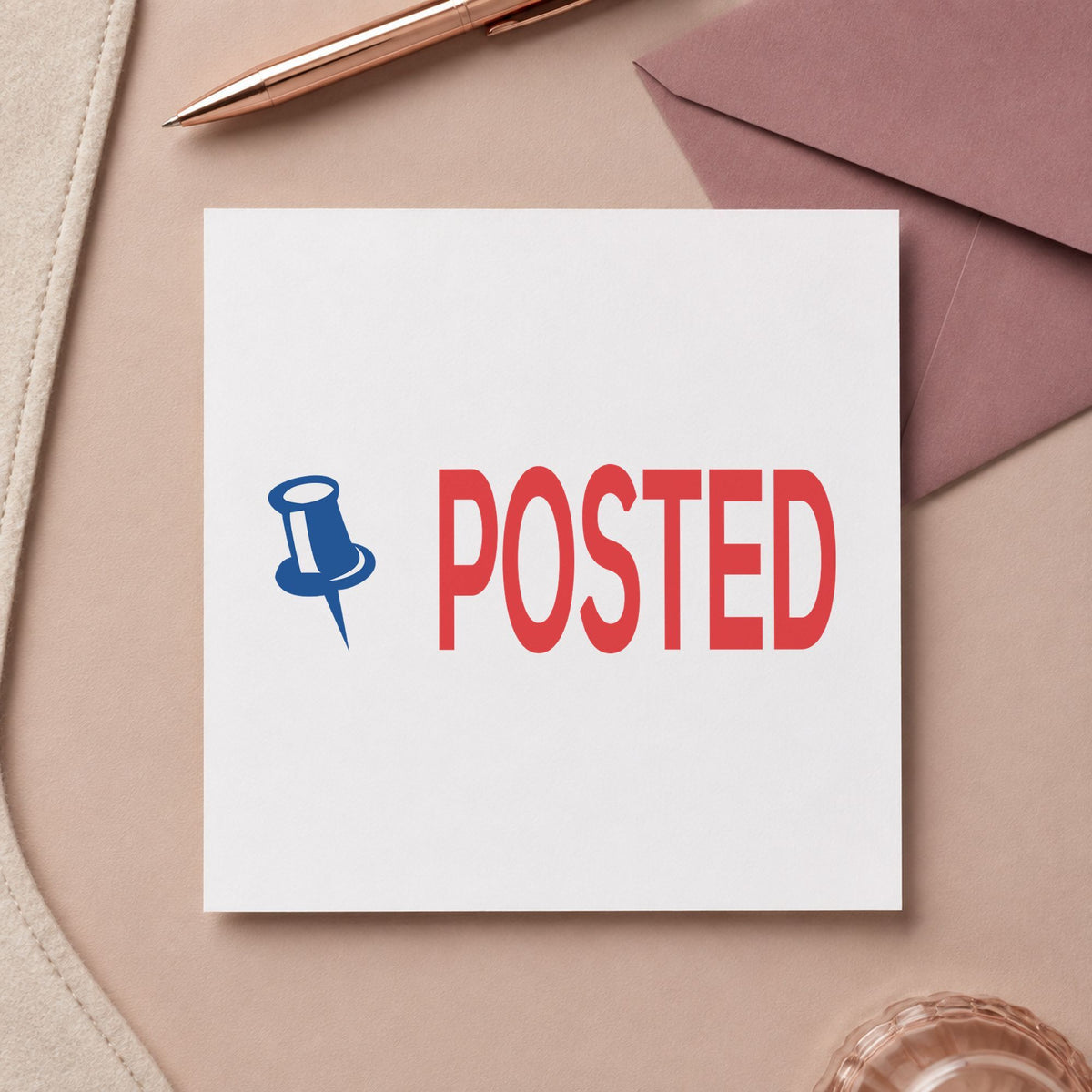 "Posted" imprint on a printed page, Xstamper No. 2038