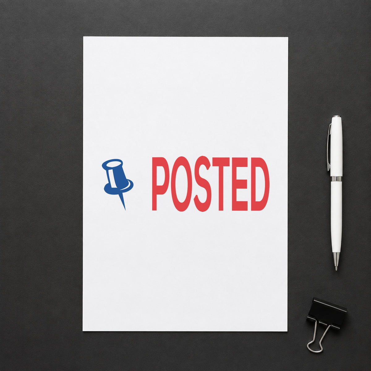 "Posted" Xstamper stamp at work on everyday office paperwork