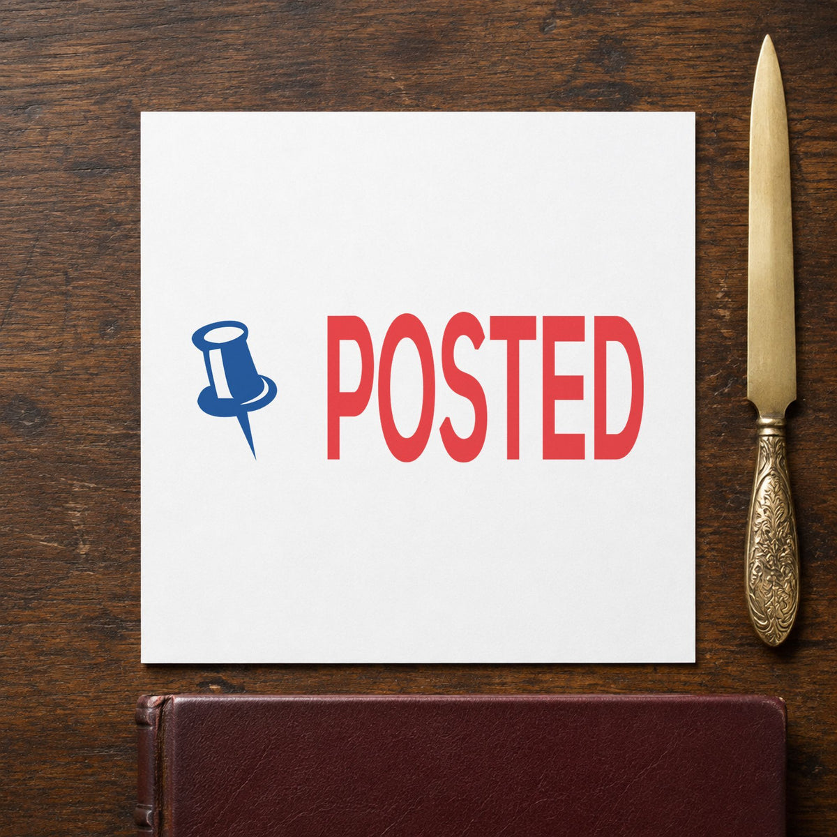 Close view of the "Posted" mark left by Xstamper No. 2038