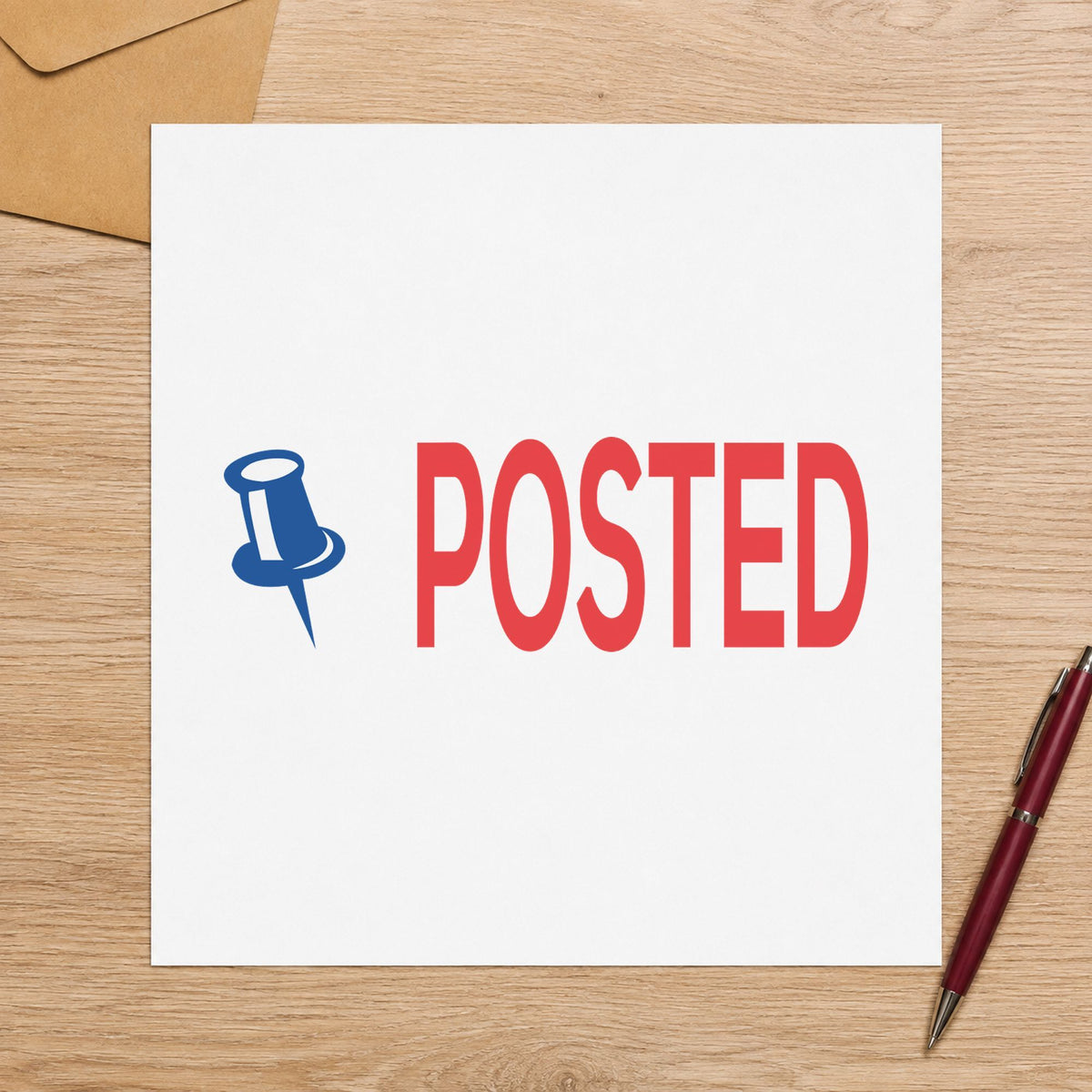 "Posted" stamp pressed on paper, no separate ink pad needed