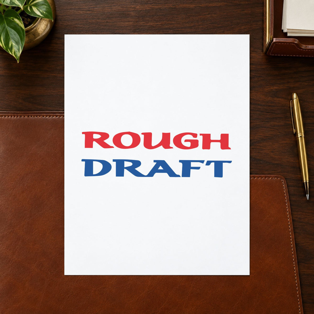 Pre-inked "Rough draft" stamp applied to a document, 1/2 x 1-5/8 in impression