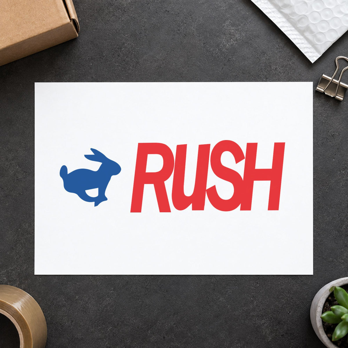 "Rush" Xstamper No. 2040 stamp shown in everyday handling