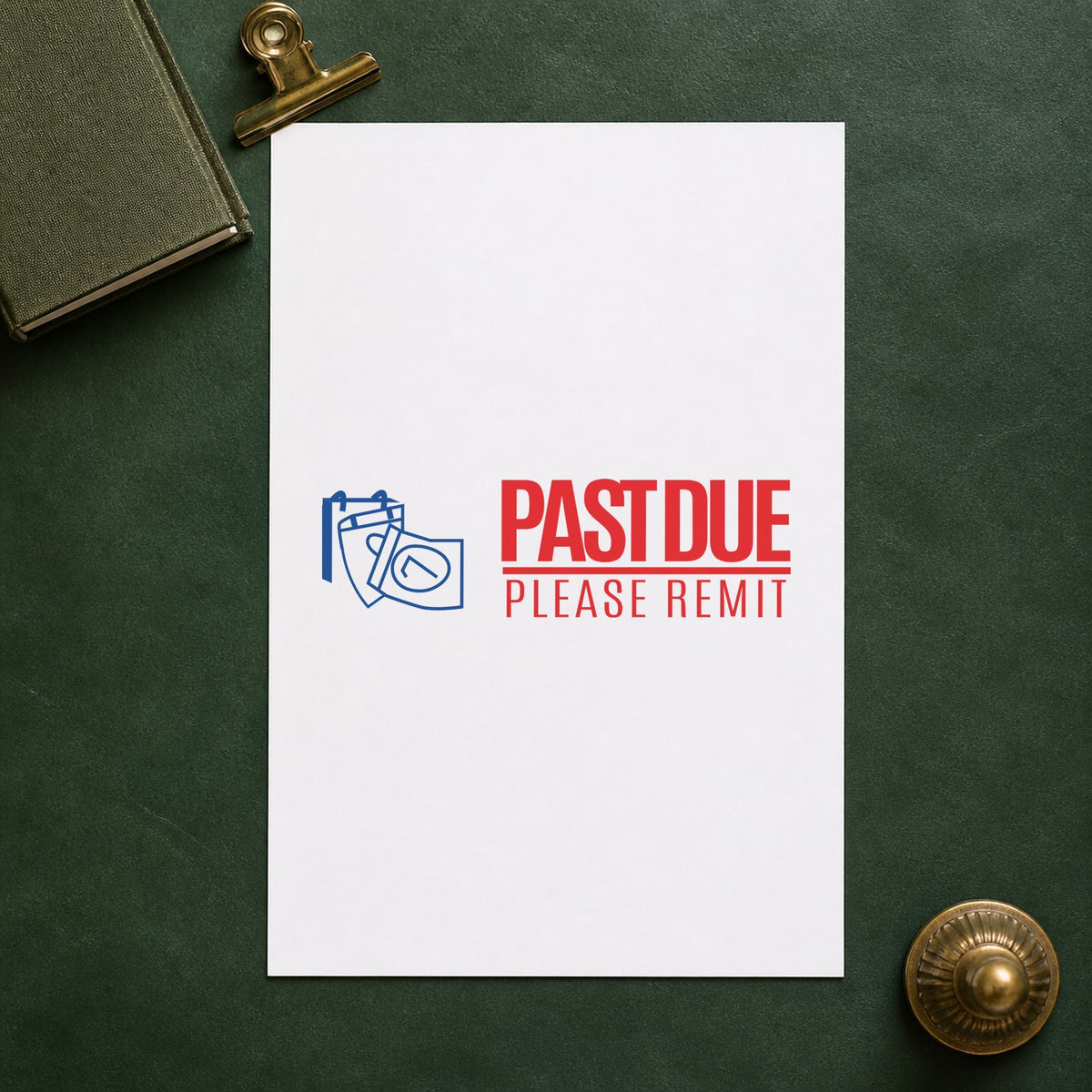 Close view of the "Past due please remit" mark left by Xstamper No. 2049