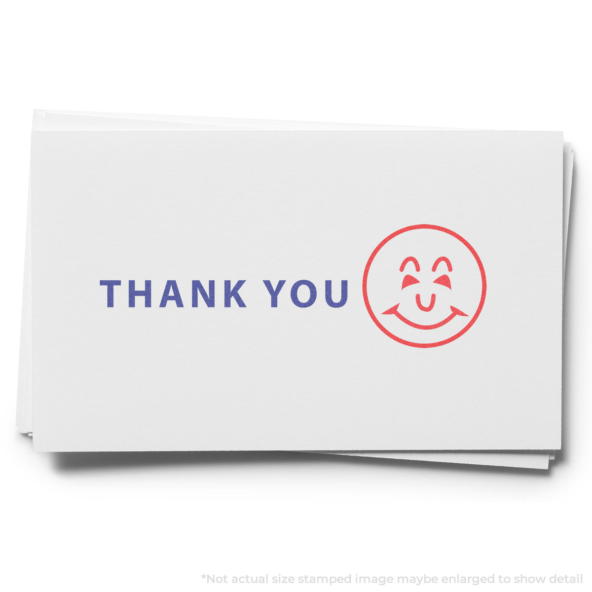 "Thank you" pre-inked imprint on a page, rectangle shape at 1/2 x 1-5/8 in