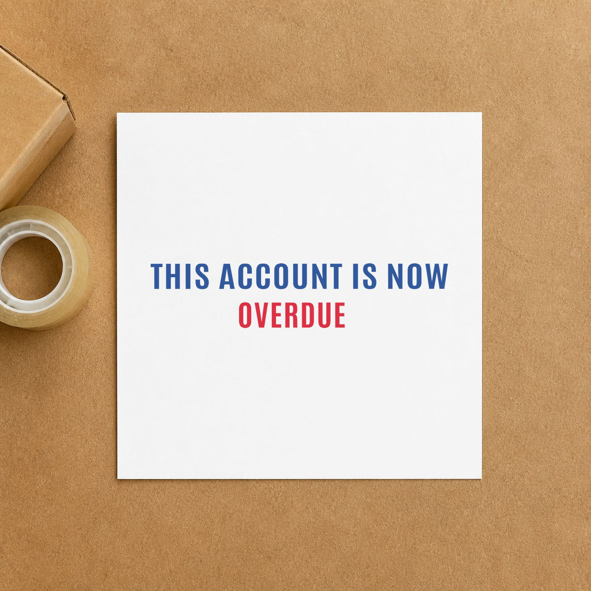 Pre-inked "This account is now overdue" stamp applied to a document, Approximately 1/2 in tall x 1-5/8 in wide impression