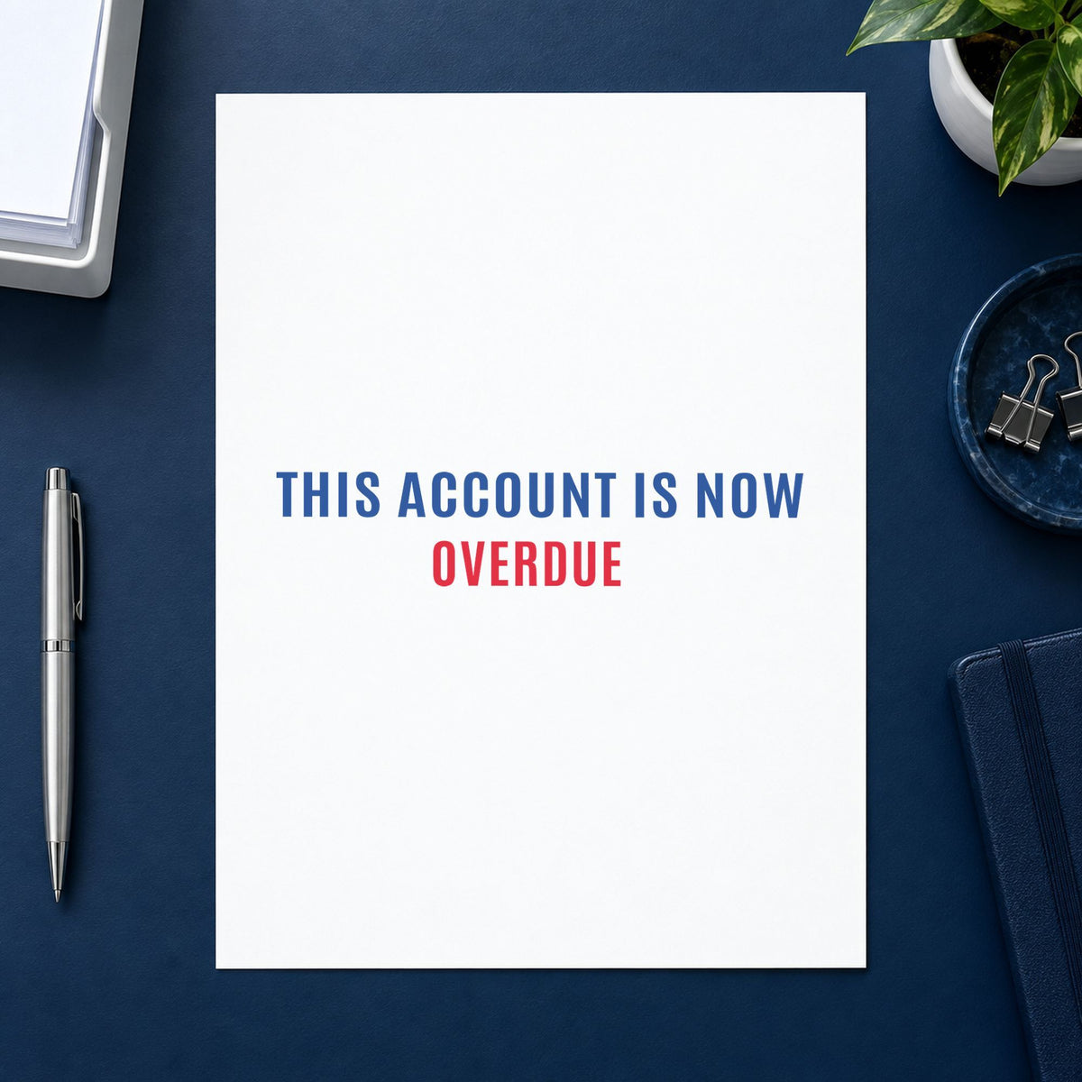 "This account is now overdue" imprint sized Approximately 1/2 in tall x 1-5/8 in wide on a document page