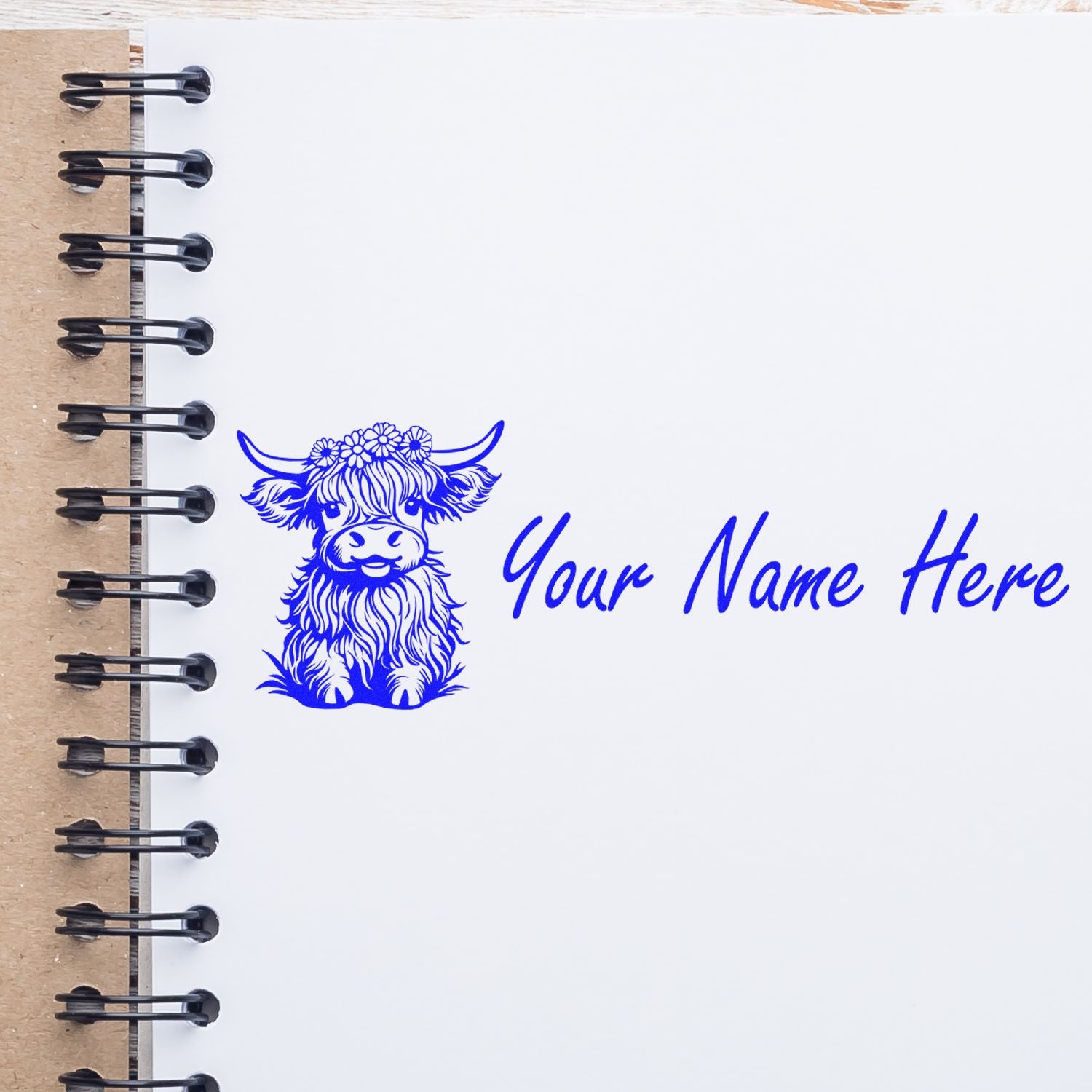 Wood Handle Fluff Highland Harmony Custom Name Rubber Stamp - Engineer Seal Stamps