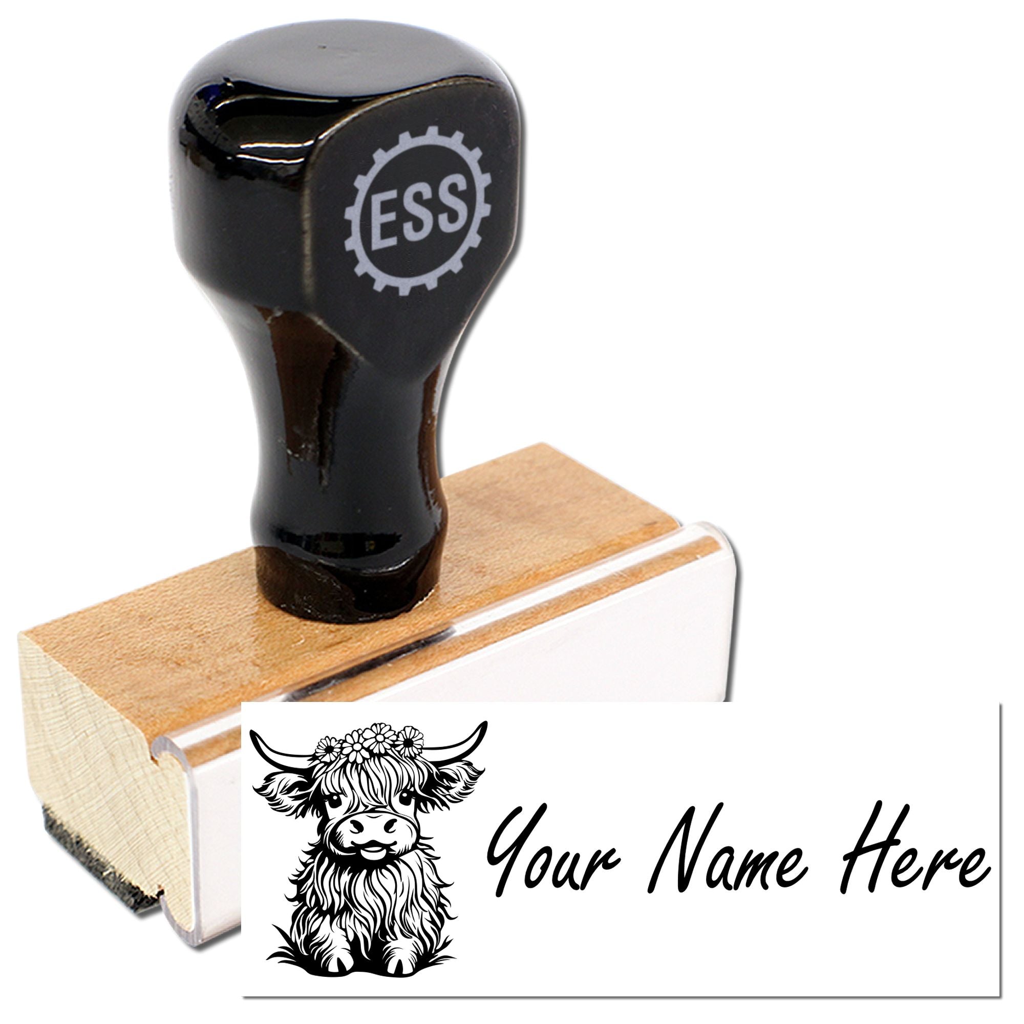Wood Handle Fluff Highland Harmony Custom Name Rubber Stamp - Engineer Seal Stamps