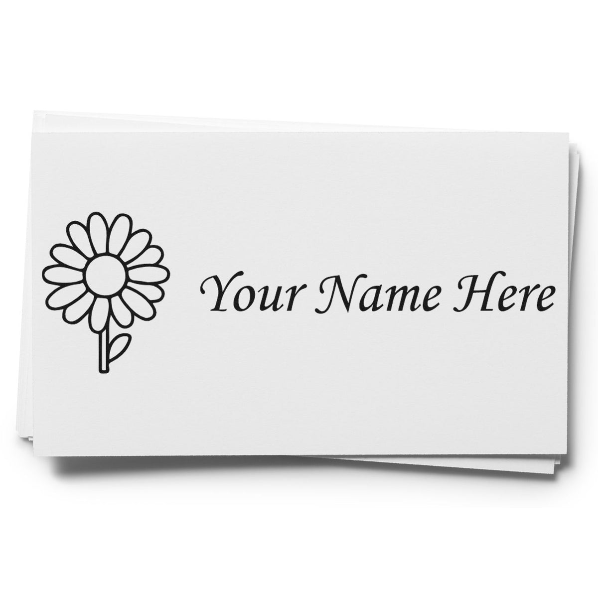 Custom black floral stamp seal with Your Name Here on white cards
