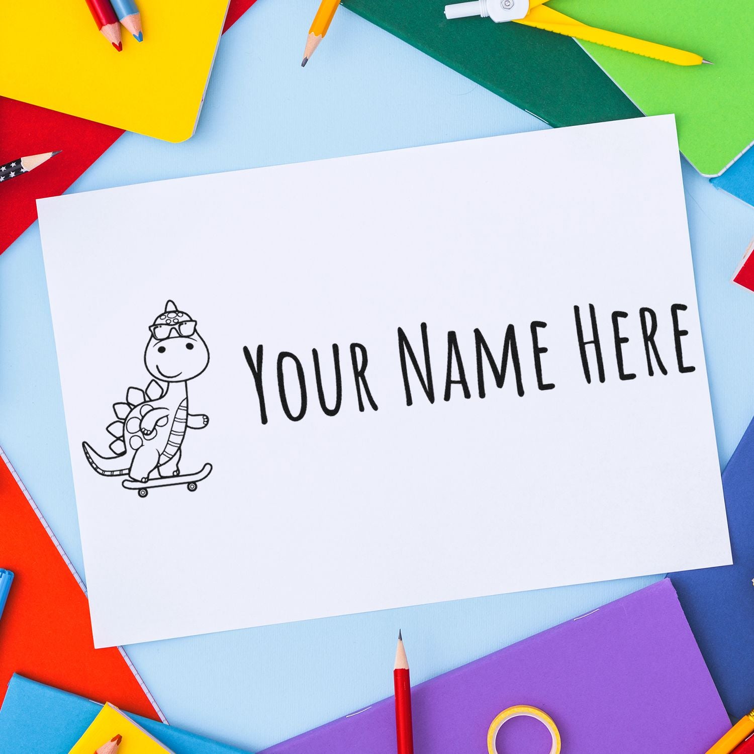 Self-Inking Skater Saurus Handmade Name Stamp - Engineer Seal Stamps