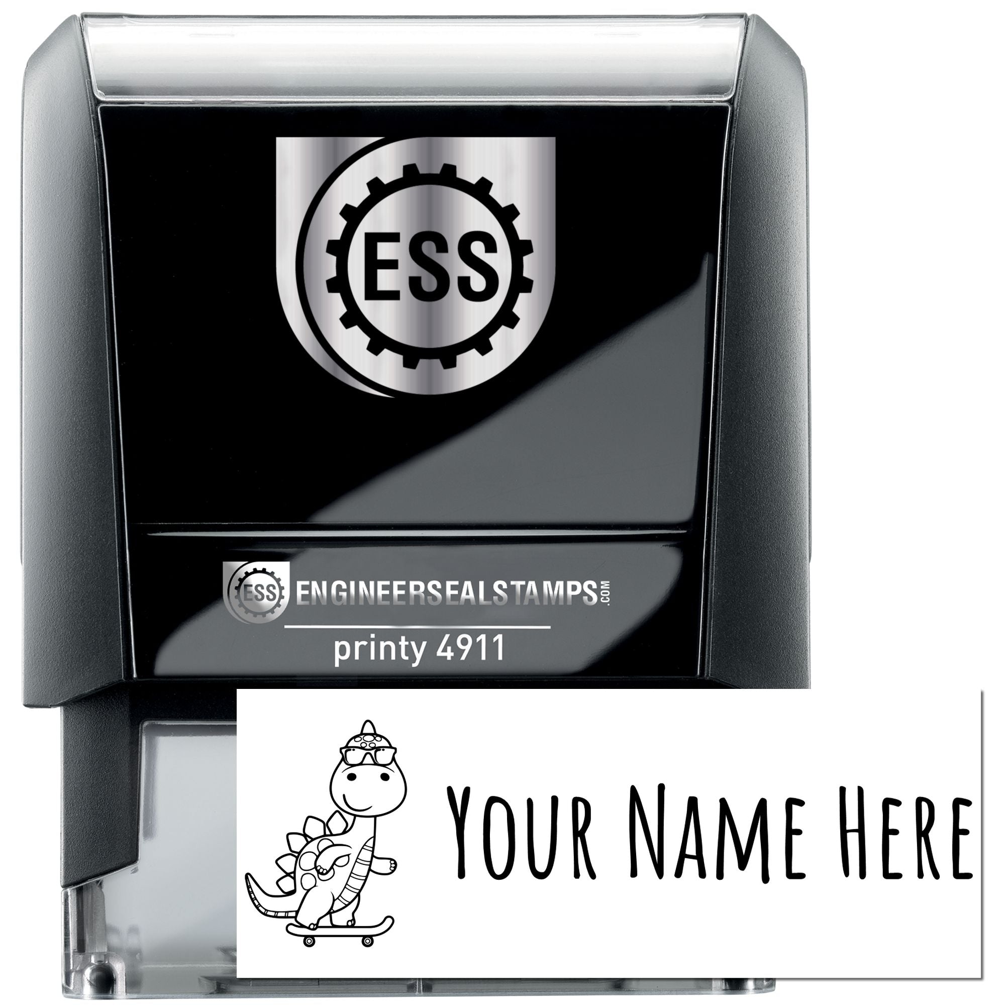 Self-Inking Skater Saurus Handmade Name Stamp - Engineer Seal Stamps