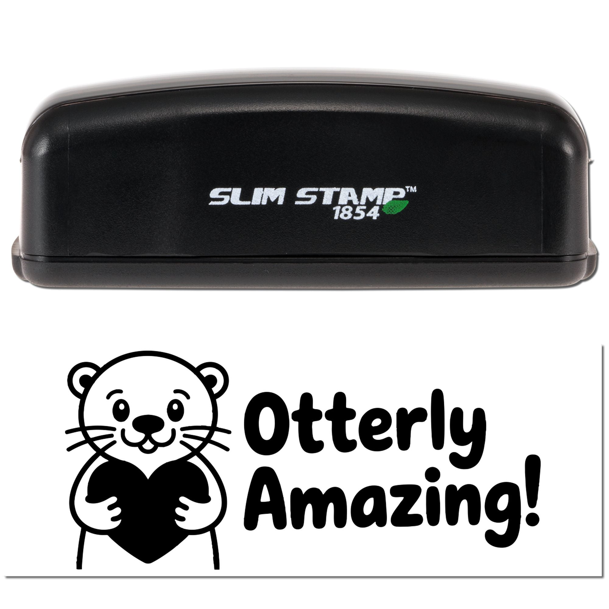 Black Slim Stamp 1854 self-inking stamp with otter seal and bold Otterly Amazing! text on a white background.
