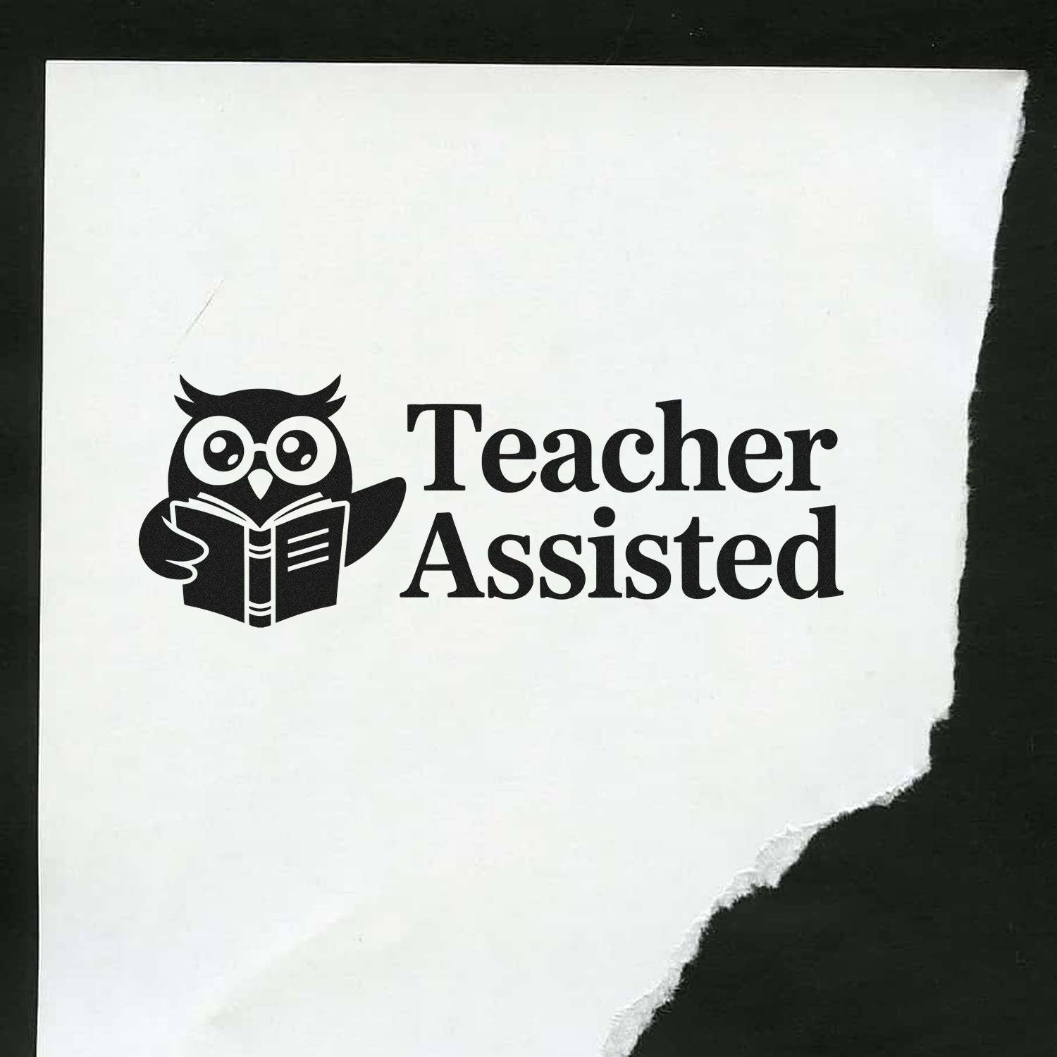 Black Teacher Assisted stamp and seal with owl reading a book on white paper background.