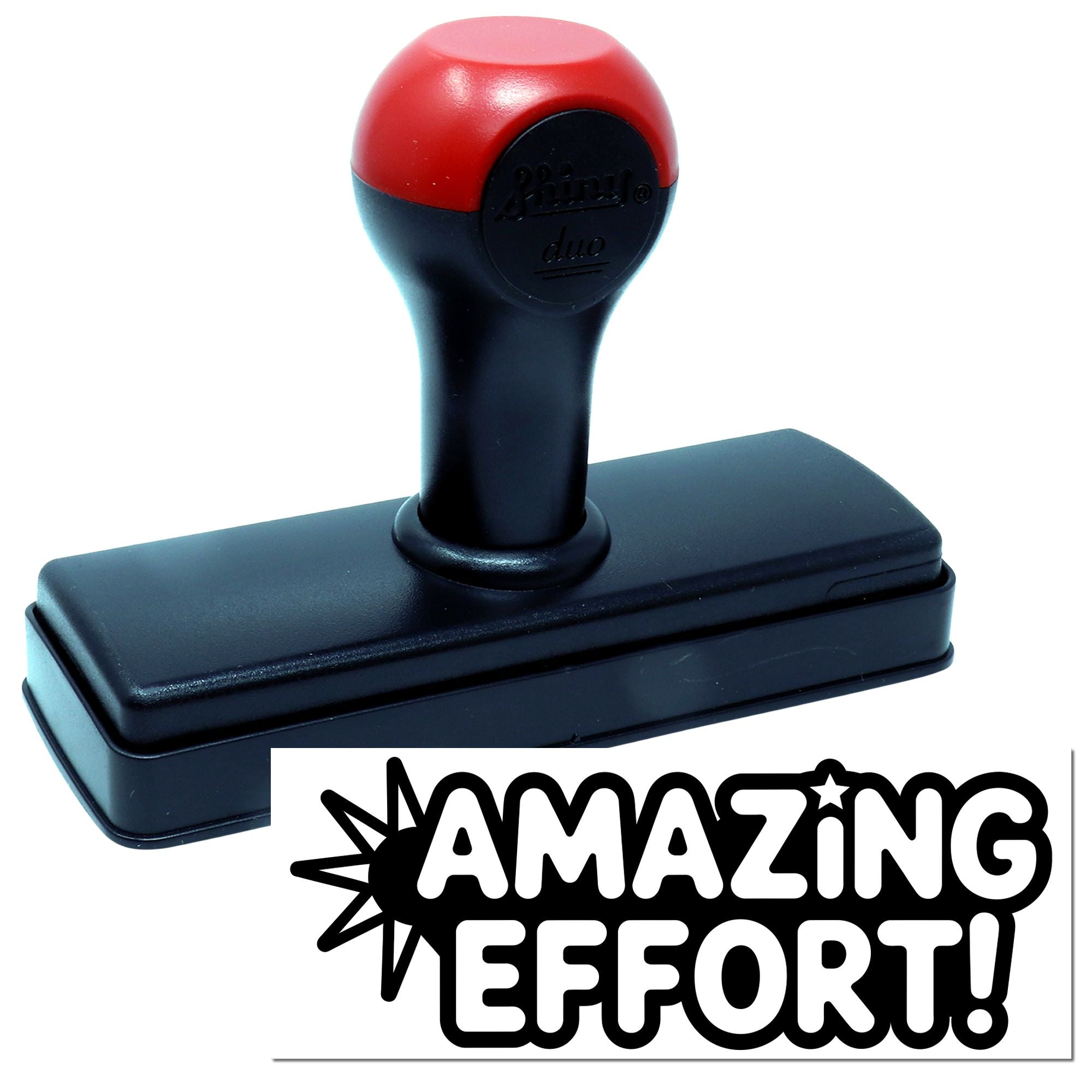 Red and black self-inking stamp with large AMAZING EFFORT! seal graphic on a white background