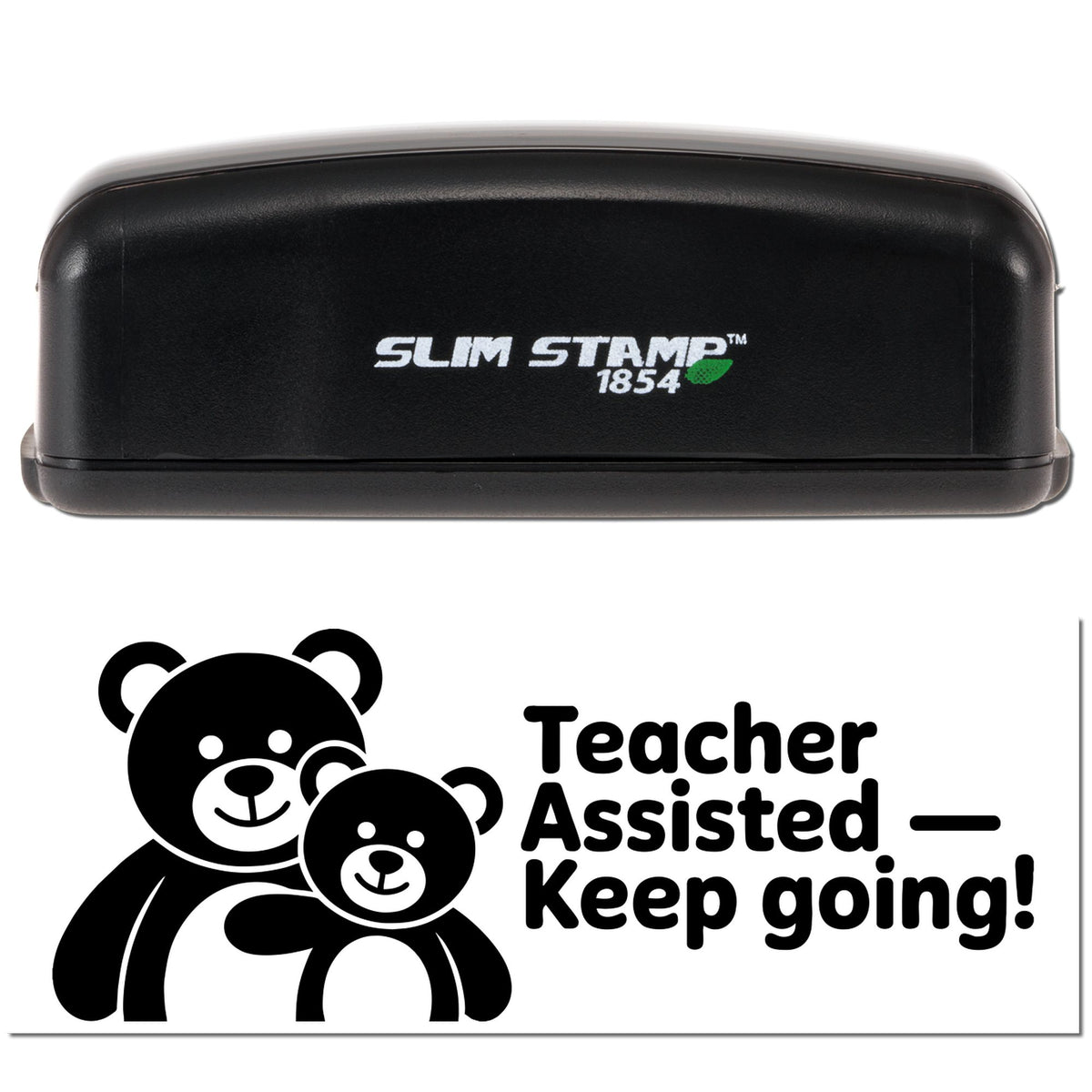 Trodat stock stamp with "Don't Forget Your Name" message, compact pre-inked design in black for teachers.