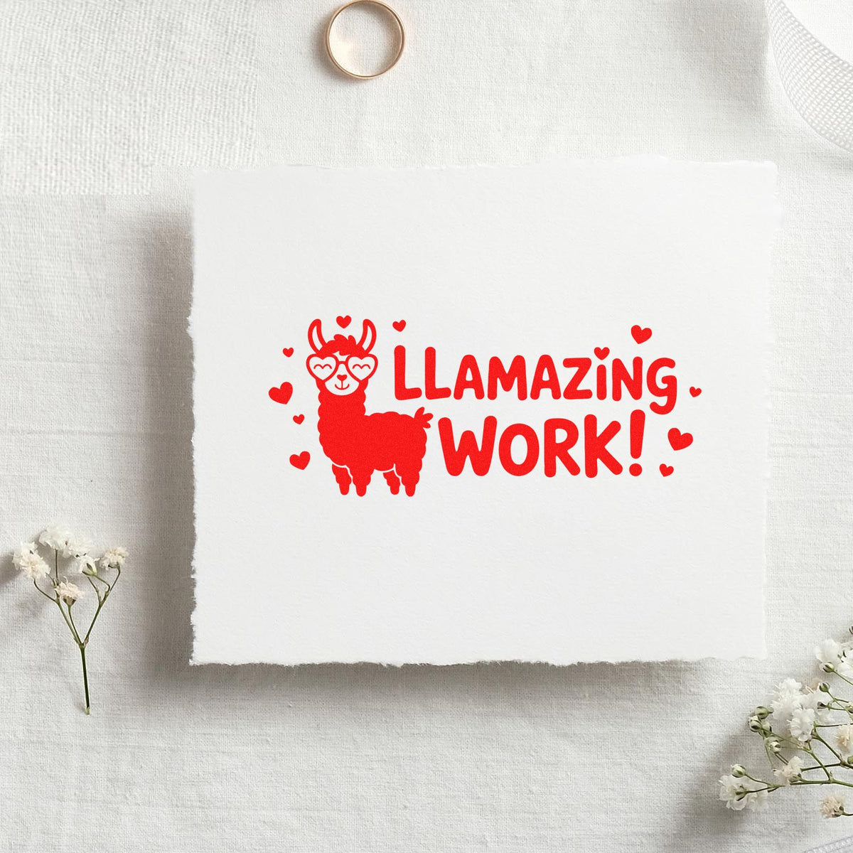 Trodat Feedback Wanted teacher stamp, custom pre-inked stock stamp in use, featuring a red ink impression on paper.
