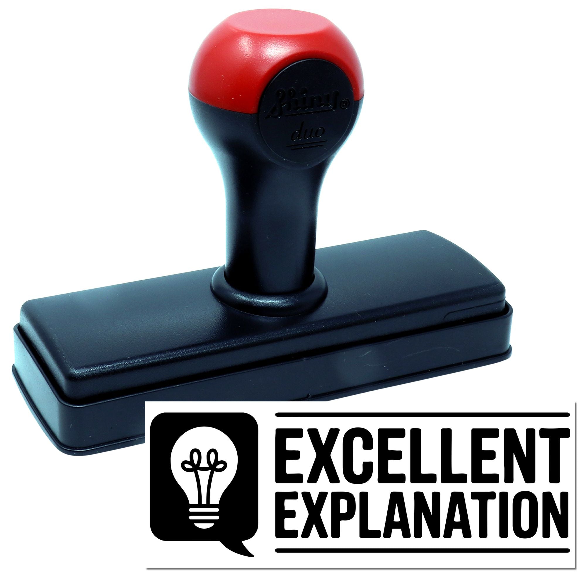 Red and black self-inking stamp with Excellent Explanation seal design.