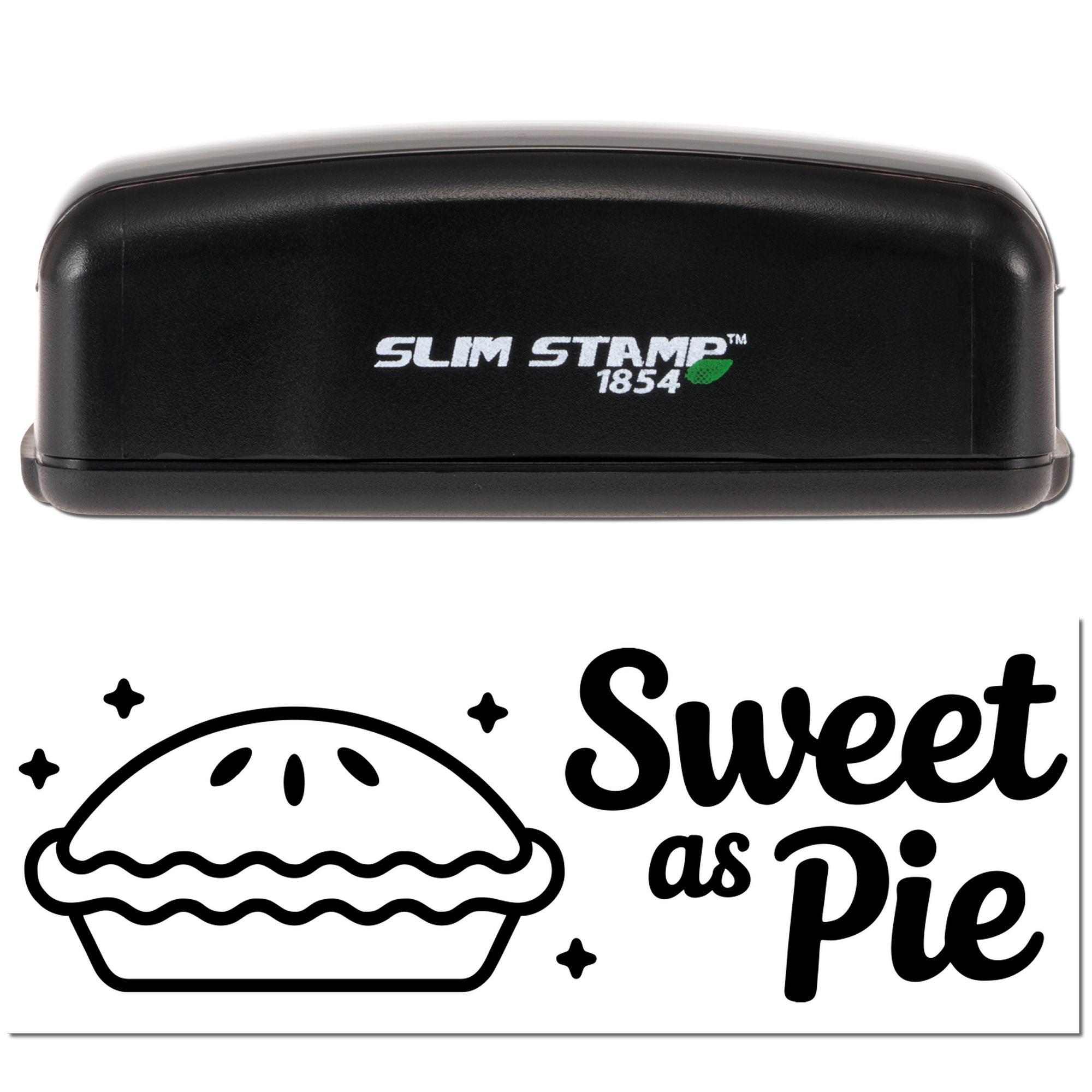 Black Slim Stamp 1854 stamp and seal with Sweet as Pie design, featuring a pie icon and bold black lettering.