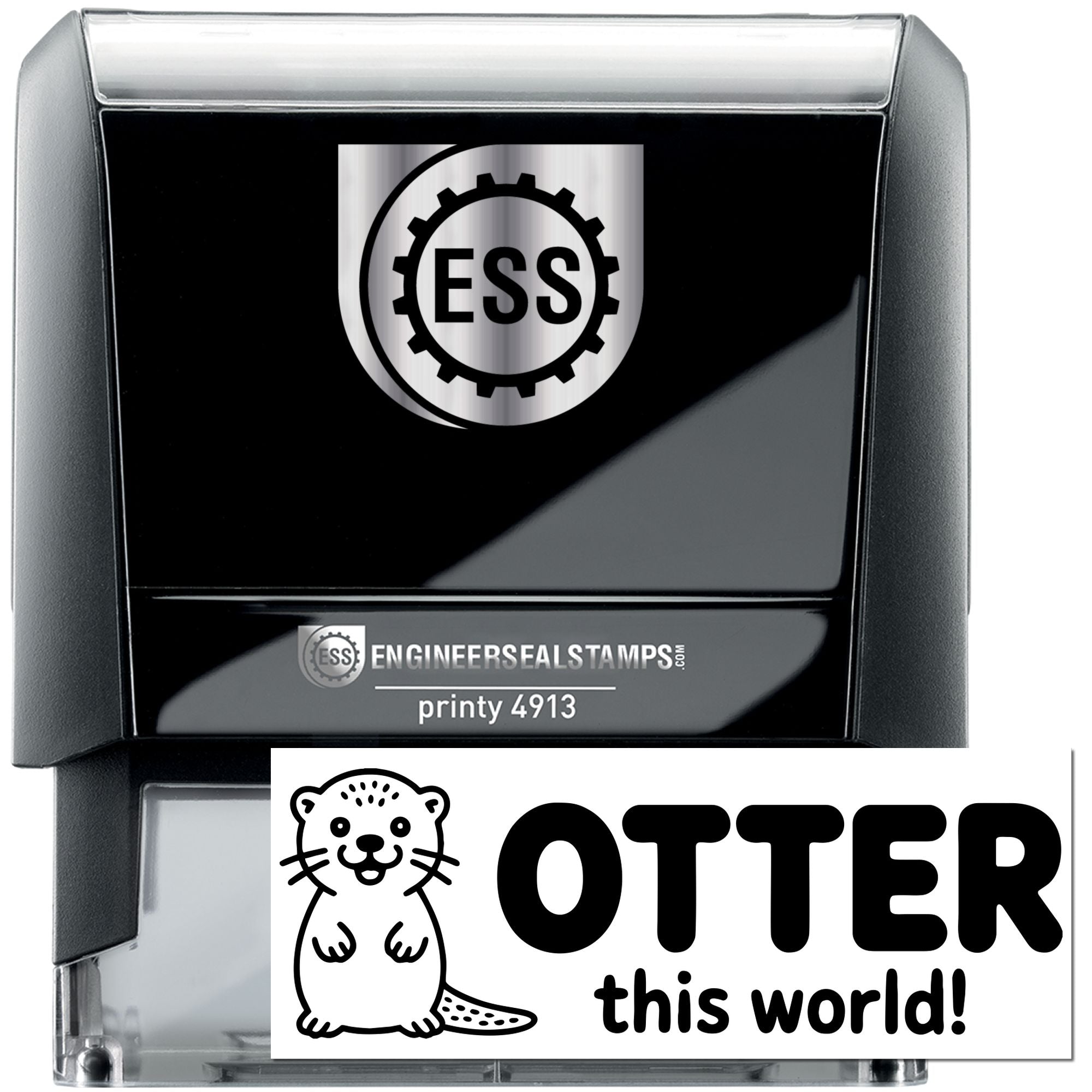 Black and silver self-inking stamp and seal set with ESS logo and otter seal design.